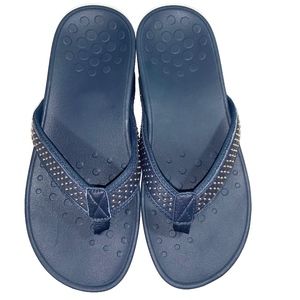 Vionic Navy Kehoe Wedge Flip Flops 8 WIDE